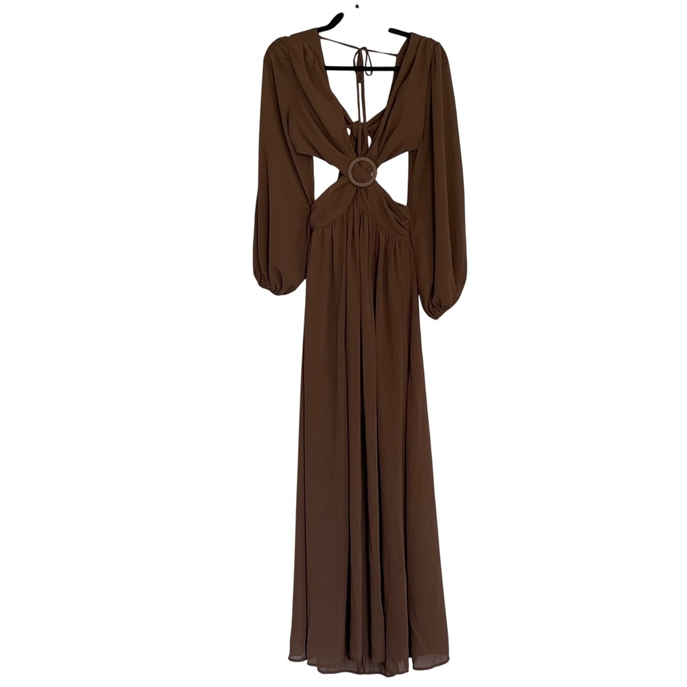 Windsor Brown Chiffon Cutout Maxi Dress Ring Detail Small Beachy Boho Sheer